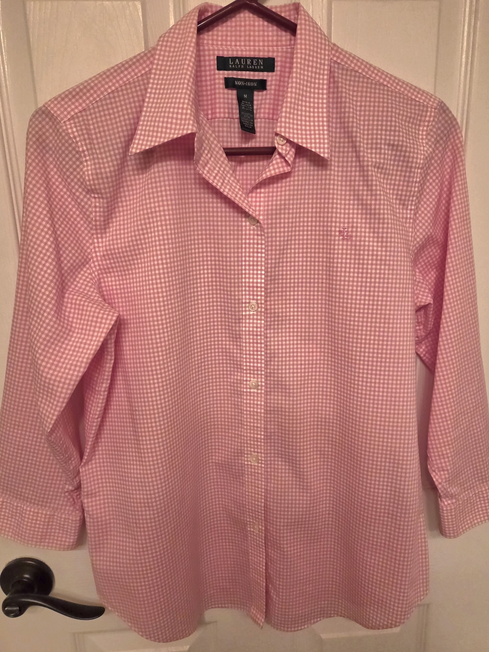 LAUREN  Ralph Lauren Women's Pink & White Gingham Check Button-down  Shirt